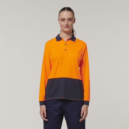Hard Yakka Womens Safety Work Long Sleeve HI VIS Polo Y08603-KarWorkwear