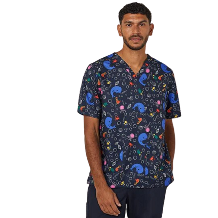 NNT Mens Under The Sea Print Scrub Top Unisex V Neck Line Nurse Workwear CATRFW-KarWorkwear