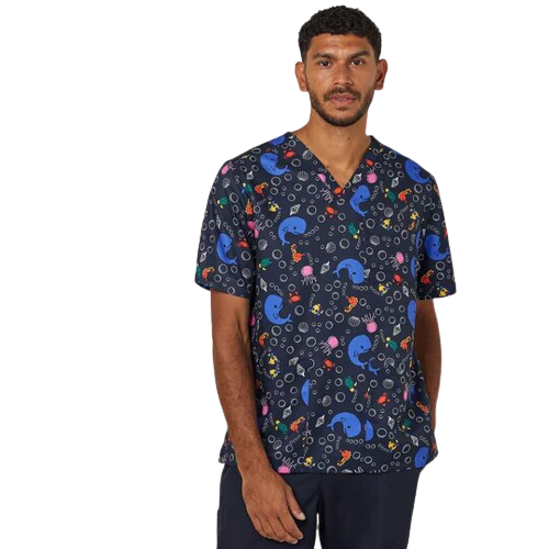 NNT Mens Under The Sea Print Scrub Top Unisex V Neck Line Nurse Workwear CATRFW-KarWorkwear