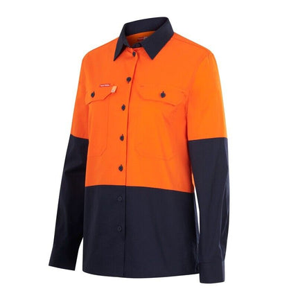 Hard Yakka Womens Long Sleeve HI Vis 2 Tone Reflective Vented Shirt Y08423-KarWorkwear
