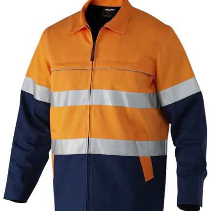 KingGee Mens Reflective Spliced Drill Jacket Cotton Flannel Work Safety K55905-KarWorkwear