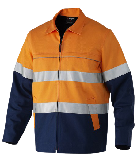 KingGee Mens Reflective Spliced Drill Jacket Cotton Flannel Work Safety K55905-KarWorkwear