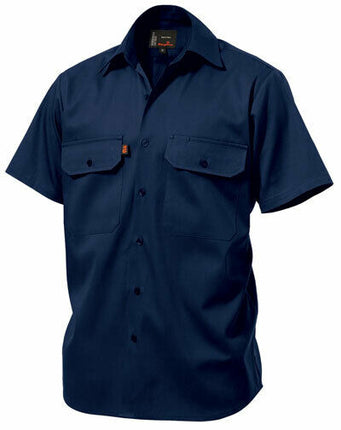 KingGee Mens Open Front Drill Shirt S/S Reinforced Work Cotton Comfy K04030-KarWorkwear