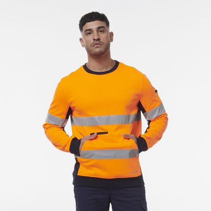 KingGee Mens Hi Vis Reflective Safety Spliced Work Crew Neck Fleece K55058-KarWorkwear