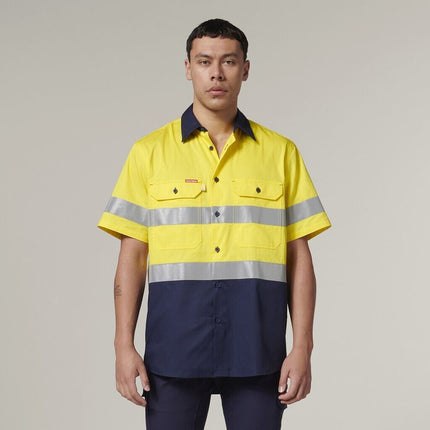 Hard Yakka Mens Short Sleeve HI Vis Reflective 2 Tone Taped Vented Shirt Y07754-KarWorkwear