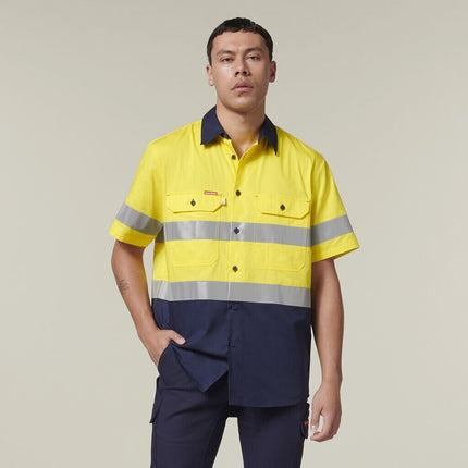 Hard Yakka Mens Short Sleeve HI Vis Reflective 2 Tone Taped Vented Shirt Y07754-KarWorkwear