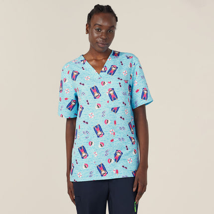 NNT Unisex Festive Santa Pool Party Scrub Digital Print V-neckline Top CATRGK-KarWorkwear