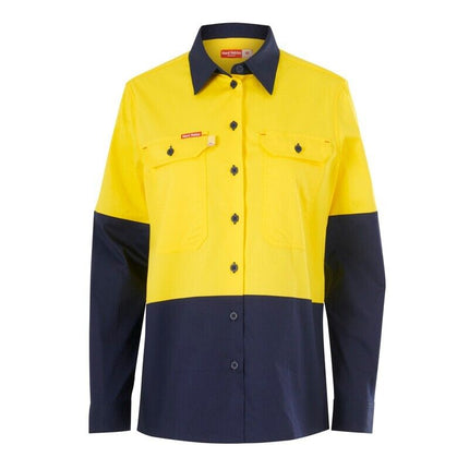 Hard Yakka Womens Long Sleeve HI Vis 2 Tone Reflective Vented Shirt Y08423-KarWorkwear