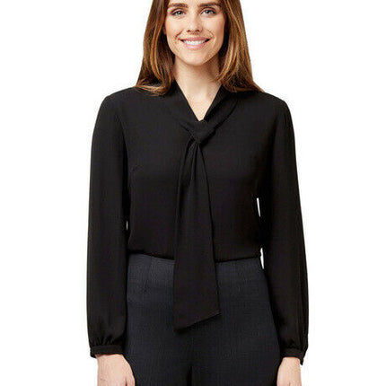 NNT Womens Formal Long Sleeve Tie Neck Blouse Soft Georgette Business CATUG4-KarWorkwear