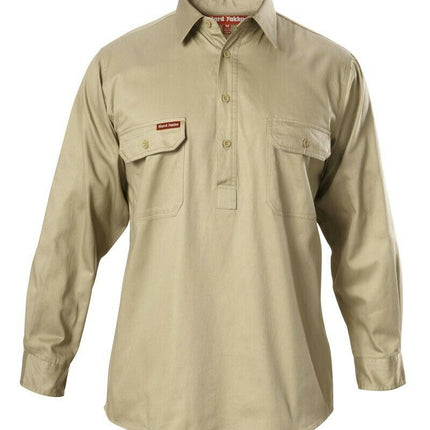 Hard Yakka Cotton Drill Long Sleeve Closed Front Shirt Y07530-KarWorkwear