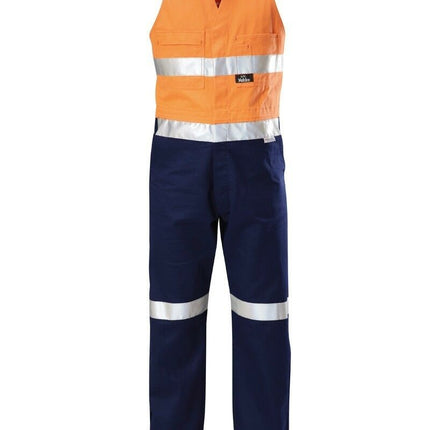 Mens Hard Yakka Hi-Vis 2 Tone Cotton Drill Action Overalls Work Taped Y01055-KarWorkwear