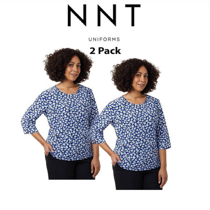 NNT Womens 2 Pack Antibacterial Petal Print Comfy Classic 3/4 Sleeve Top CATUFN-KarWorkwear