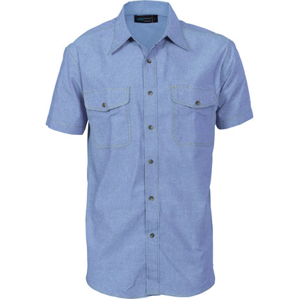 DNC Workwear Mens Twin Flap Pocket Cotton Chambray - Short Sleeve Casual 4103-KarWorkwear