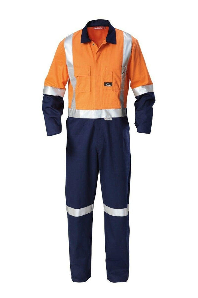 Mens Hard Yakka Hi-Vis Taped Cotton Safety Coverall Overalls Workwear Y00262-KarWorkwear