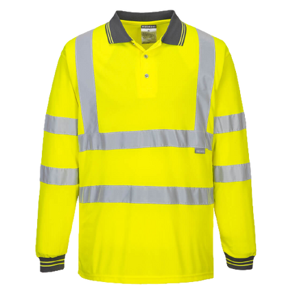 Portwest Hi-Vis Long Sleeved Polo 2 Tone Reflective Taped Work Safety S277-KarWorkwear
