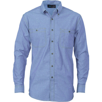 DNC Workwear Mens Cotton Chambray Shirt , Twin Pocket - Long Sleeve Casual 4102-KarWorkwear