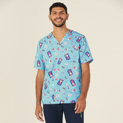 NNT Unisex Festive Santa Pool Party Scrub Digital Print V-neckline Top CATRGK-KarWorkwear
