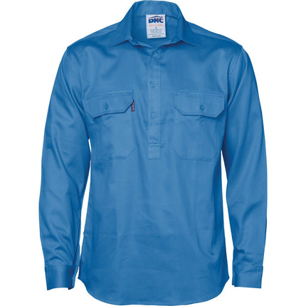 DNC Workwear Close Front Cotton Drill Long Sleeve Shirt Comfortable Work 3204-KarWorkwear