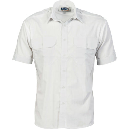 DNC Workwear Mens Epaulette Polyester Cotton Work Shirt Short Sleeve Casual 3213-KarWorkwear