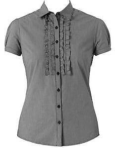 NNT Womens Discontinued Mini Check Cap Sleeve Frill Shrill Business Shirt CAT48Z-KarWorkwear