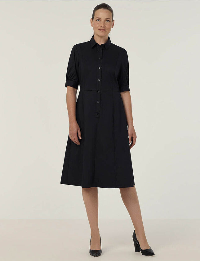 NNT Womens Avignon Shirt Dress Fit Flare Collared Elbow Length Cotton CAT69K-KarWorkwear