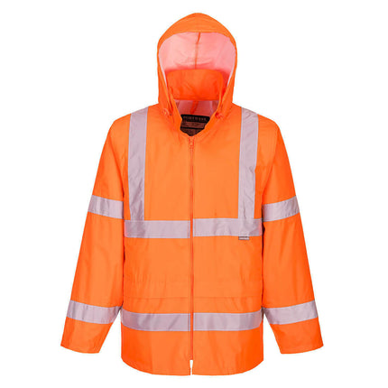 Portwest Mens Hi-Vis Rain Jacket Reflective Taped Hood Work Safety Comfy H440-KarWorkwear