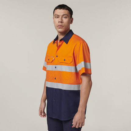Hard Yakka Mens Short Sleeve HI Vis Reflective 2 Tone Taped Vented Shirt Y07754-KarWorkwear
