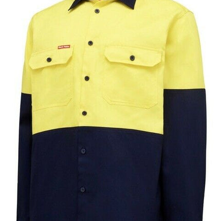 Work Hard Yakka Core Hi-Vis Work Shirt Strong Tough Farm Cotton Drill L/S Y04605-KarWorkwear