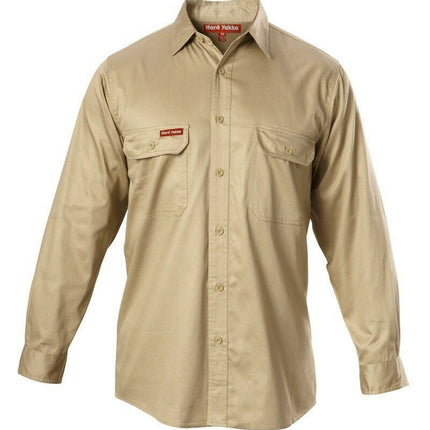 Hard Yakka Long Sleeve Cotton Drill Work Shirt Tradie Safety Button Y07500-KarWorkwear