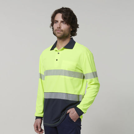 Hard Yakka Mens Safety Work Long Sleeve HI VIS Taped Polo Y19619-KarWorkwear