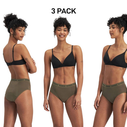 Bonds Womens Bloody Comfy Period Full Brief Heavy Absorbent Undies 3 Pack WTGLA-KarWorkwear