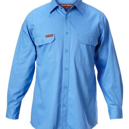 Hard Yakka Long Sleeve Cotton Drill Work Shirt Tradie Safety Button Y07500-KarWorkwear