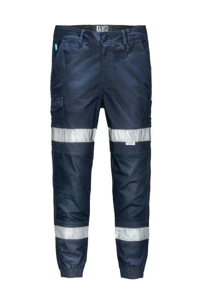 Elwood Mens Reflective Cuffed Work Pants Taped Pant Stretch Canvas Cargo EWD107-KarWorkwear