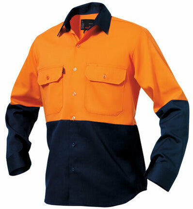KingGee Mens Spliced Drill Shirt Lock Stitch Reinforced Work Safety Comfy K54015-KarWorkwear