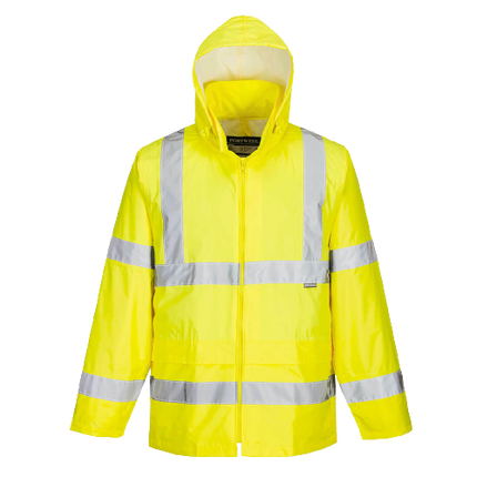Portwest Mens Hi-Vis Rain Jacket Reflective Taped Hood Work Safety Comfy H440-KarWorkwear