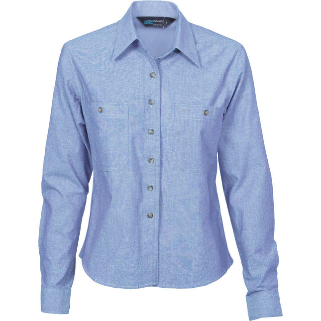 DNC Workwear Womens Ladies Cotton Chambray Shirt Long Sleeve Casual 4106-KarWorkwear