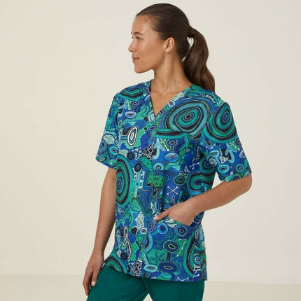 NNT Uniforms Unisex Warlu Indigenous Print Scrub Top V Neck Nurses Work CATRFR-KarWorkwear