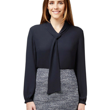 NNT Womens Formal Long Sleeve Tie Neck Blouse Soft Georgette Business CATUG4-KarWorkwear