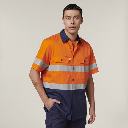 Hard Yakka Mens Short Sleeve HI Vis Reflective 2 Tone Taped Vented Shirt Y07754-KarWorkwear