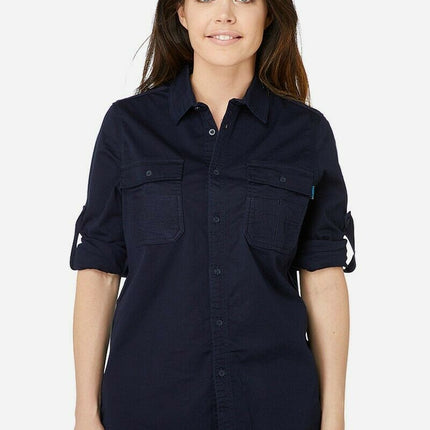 Womans Elwood Workwear Work Utility Stretch Twill Shirt Roll Up Sleeves EWD701-KarWorkwear