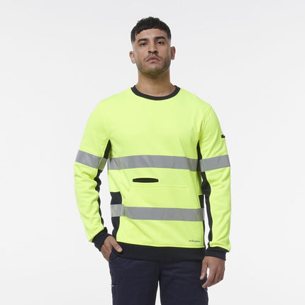 KingGee Mens Hi Vis Reflective Safety Spliced Work Crew Neck Fleece K55058-KarWorkwear