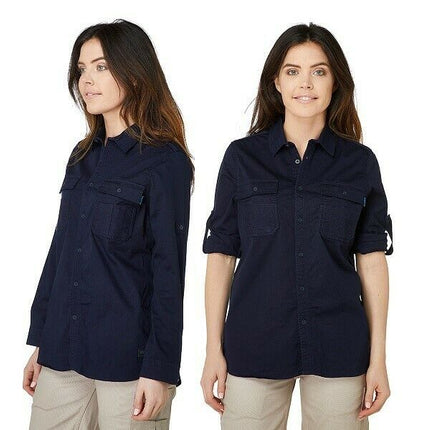 Womans Elwood Workwear Work Utility Stretch Twill Shirt Roll Up Sleeves EWD701-KarWorkwear