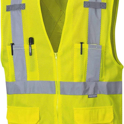 US370 Atlanta Hi Vis Mesh Safety Vest with Reflective Tape & 6 Pockets, Yellow, Medium