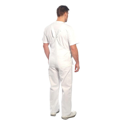 S810 Bolton White Cotton Painters Bib Overalls with Knee Pad Pockets, Small