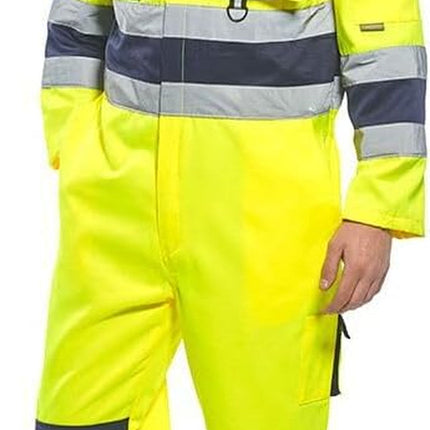 TX55 Nantes Hi Vis Coveralls - Reflective Safety Coveralls with Pockets ANSI Class 3 Yellow/Navy, Large