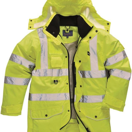 Hi-Vis 7In1 Jacket Viz Insulated Safety Visability Work Bomber Rain ANSI 3, XXL Yellow