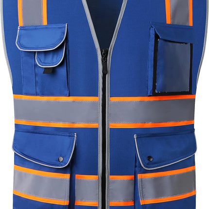 9 Pockets Class 2 High Visibility Zipper Front Safety Vest with Reflective Strips, Meets ANSI/ISEA Standards (Large, 150-Pink)