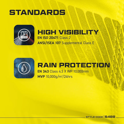 S488 Waterproof Hi Vis Safety Overalls, Contrast Bib and Brace Breathable Workwear Yellow/Black, Large