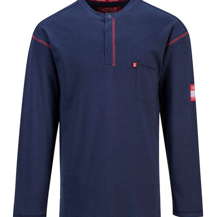 FR02 Bizflame Flame Resistant Henley Long Sleeve Sweatshirt Navy, Xx-Large