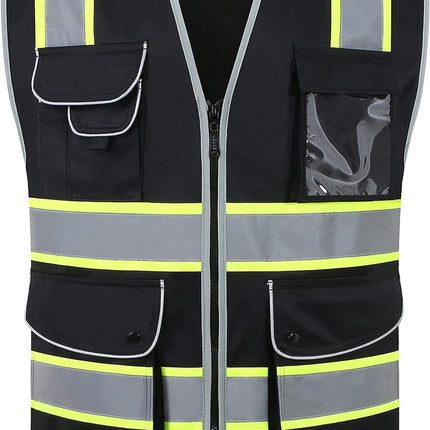 9 Pockets Class 2 High Visibility Zipper Front Safety Vest with Reflective Strips, Meets ANSI/ISEA Standards (Large, 150-Pink)